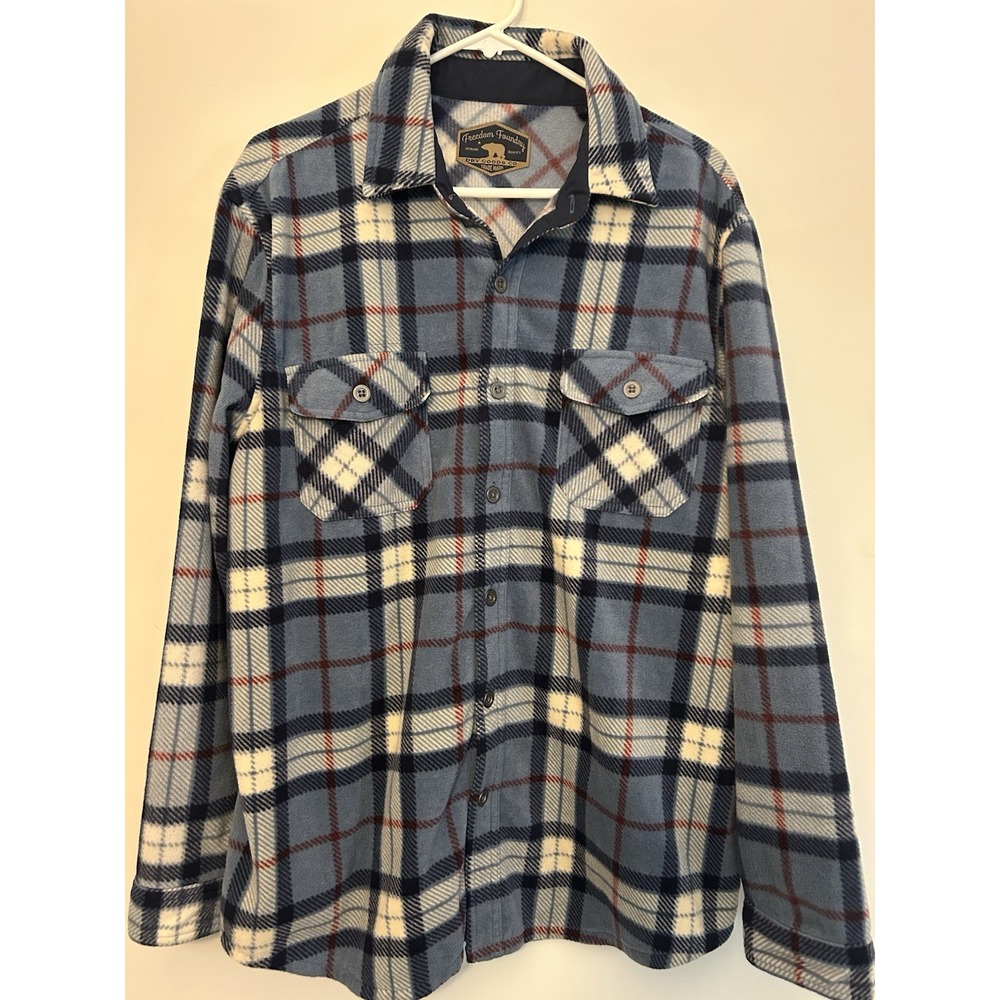 Freedom Foundry Blue Plaid Flannel SOFT Shirt Long Sleeve Button-Up Mens L